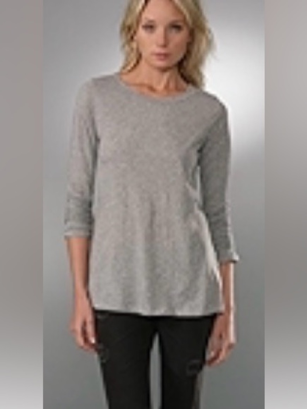 Velvet Ali Top - Long-Sleeve Scoop Neck Tunic Tee - Light Gray